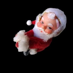 Vtg Santa Claus 1960s Plush Clip On Ornament - Red and White